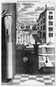 Robert Boyles designer og ideer for vakuumpumpen publisert i 1669 av English School