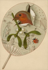 Rødstrupe og misteltein (chromolitho) av English School