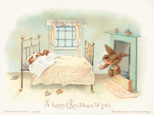 Rotkehlchen schlafen im Bett! Weihnachtskarte
