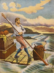 Robinson Crusoe (fargelitografi) av English School