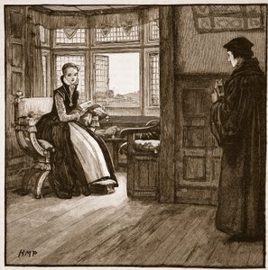 Roger Aschams besøker Lady Jane Grey, illustrasjon fra Cassells Illustrated History of England (sepiafoto) av English School