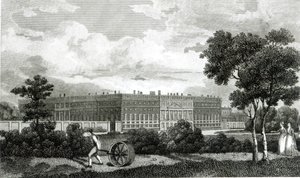 Rolling the Lawns på Hampton Court Palace, 7. mars 1807 av English School