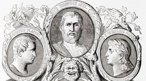 Romerske forfattere, fra venstre til høyre, Horace, Terence og Virgil, fra Ward og Locks Illustrated History of the World, pub. ca. 1882 av English School