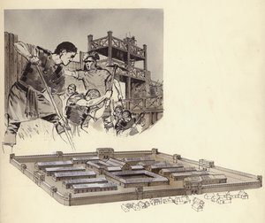 Romersk leir (gouache på papir) av English School