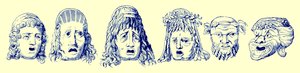 Romerske teatralske masker, illustrasjon fra Cassells Illustrated Universal History av Edward Ollier, utgitt 1890 (digitalt forbedret bilde) av English School