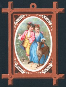 Romantisk par med hjort, julekort av English School