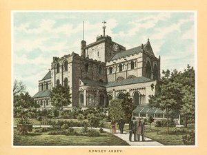 Romsey Abbey (fargelitografi) av English School