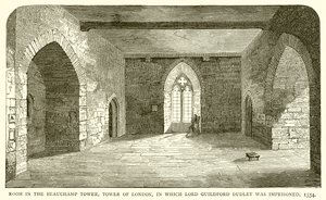 Rom i Beauchamp Tower, Tower of London, der Lord Guildford Dudley ble fengslet, 1554 av English School
