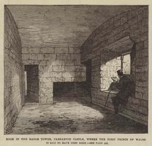 Rom i Eagle Tower, Carnarvon Castle, hvor den første prinsen av Wales sies å ha blitt født (gravering) av English School