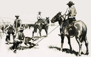 Roping og brennemerke storfe i det ville vesten av English School