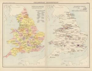 Royal Atlas, ca 1900: Parlamentarisk representasjon (farge litho) av English School