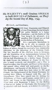 Kongelig tale til begge parlamentets hus, 2. mai 1745 (trykk) av English School