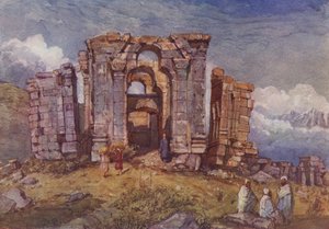 Ruinene av Martand Sun Temple, Kashmir (farge litho) av English School