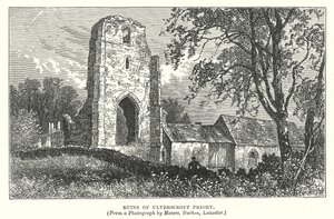 Ruinene av Ulverscroft Priory (gravering) av English School