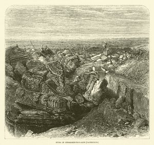 Ruinene av synagogen Tell-Hum (Kapernaum) (gravering) av English School
