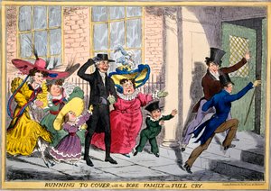 Running to Cover with the Bore Family in Full Cry, ca. 1830 (håndfarget gravering) av English School