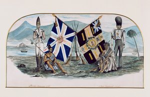 Rutlandshire Regiment, Nord-Amerika 1759, New Zealand 1845, ca. 1850 (wc på papir) av English School