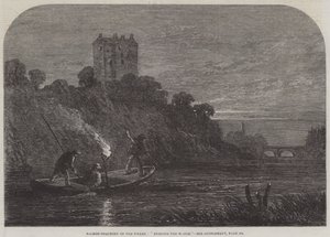 Salmon-Poaching on the Tweed, "Burning the Water" (gravering) av English School
