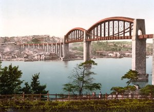 Saltash Bridge, Plymouth (håndfarget bilde) av English School