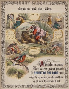 Samson og løven (farget gravering) av English School