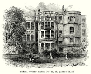 Samuel Rogers#39; hus, nr. 22, St. James#39;s Place (gravering) av English School