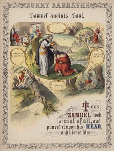 Samuel salver Saul (farget gravering) av English School