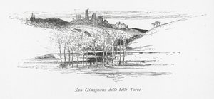 San Gimignano med de vakre tårnene (litografi) av English School