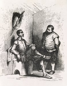 Sancho: Jeg burde lage en sjelden utleier, illustrasjon fra akt II, scene I av Don Quixote i England. En komedie, gravert av P. Soyer av English School