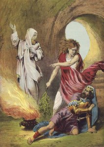 Saul og heksen fra Endor (litho-farge) av English School