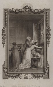 Scene fra Clarissa, av Samuel Richardson av English School