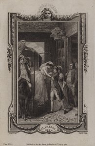 Scene fra Clarissa, av Samuel Richardson av English School