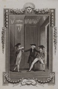 Scene fra Clarissa, av Samuel Richardson av English School