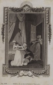 Scene fra Clarissa, av Samuel Richardson av English School