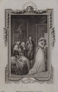 Scene fra Clarissa, av Samuel Richardson av English School