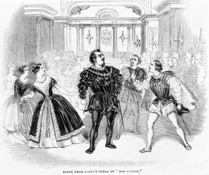 Scene fra Costas Opera of Don Carlos, 1844 av English School