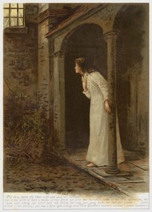 Scene fra Janets omvendelse, en av historiene i Scenes of Clerical Life, av George Eliot (fargelitografi) av English School