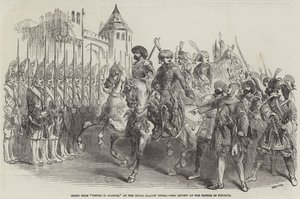 Scene fra "Pietro il Grande," på Royal Italian Opera, anmeldelsen ved slaget ved Pultava (gravering) av English School