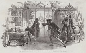 Scene fra Sir Edward Bulwer Lyttons skuespill av "Not So Bad As We Seem," på Haymarket Theatre (gravering) av English School