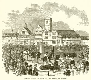 Scene i Smithfield i Reign of Mary av English School