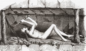 Scene inne i en engelsk kullgruve, tidlig på 1800-tallet (gravering) av English School