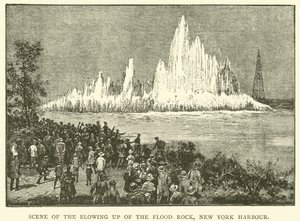 Scene for sprengningen av Flood Rock, New York Harbor (gravering) av English School