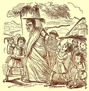School-boys Flogging the Schoolmaster, illustrasjon fra The Comic History of Rome av Gilbert Abbott a Beckett, utgitt ca. 1850 (digitalt forbedret bilde) av English School