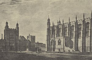 Skolegård i 1814 (gravyr) av English School