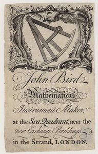 Scientific Instrument Maker, John Bird, handelskort av English School