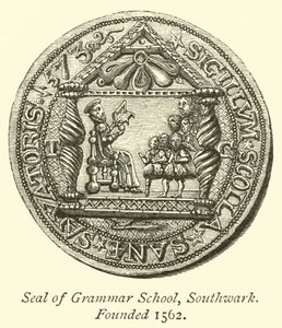 Seal of Grammar School, Southwark, grunnlagt 1562 av English School
