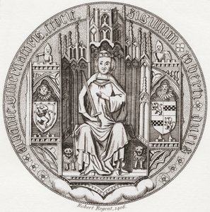 Segl av Robert Stewart, hertug av Albany, ca. 1340 – 1420. Medlem av det skotske kongehuset, regent, guvernør i Skottland, hertug av Albany, jarl av Fife & Menteith. Fra Iconographia Scotica eller Portraits of Illustrious Persons of Scotland, utgitt 17 av English School