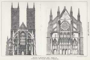 Seksjoner av Westminster Abbey, som viser anvendelsen av Mr Pullans proporsjonssystem (gravering) av English School
