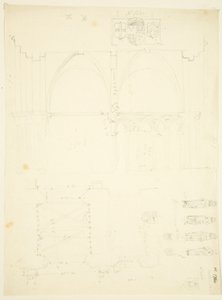 Series of Sketches of Abbey Gatehouse and Bristol Cathedral (blyant og akvarell på papir) av English School