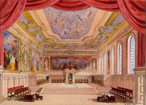 Scenografi for The Merchant of Venice av William Shakespeare, 1858 (wc på papir) av English School