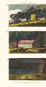 Nybyggere i en vogn som reiser til de vestlige statene 79, nybyggere som bygger en tømmerhytte 80, og utsikt over Mammoth Cave i Kentucky 81 av English School